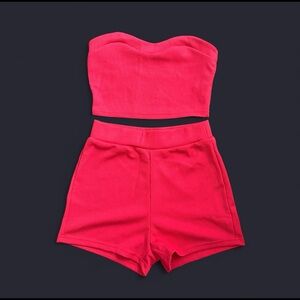 Hot Pink Bandeau and Shorts Co-ord Set